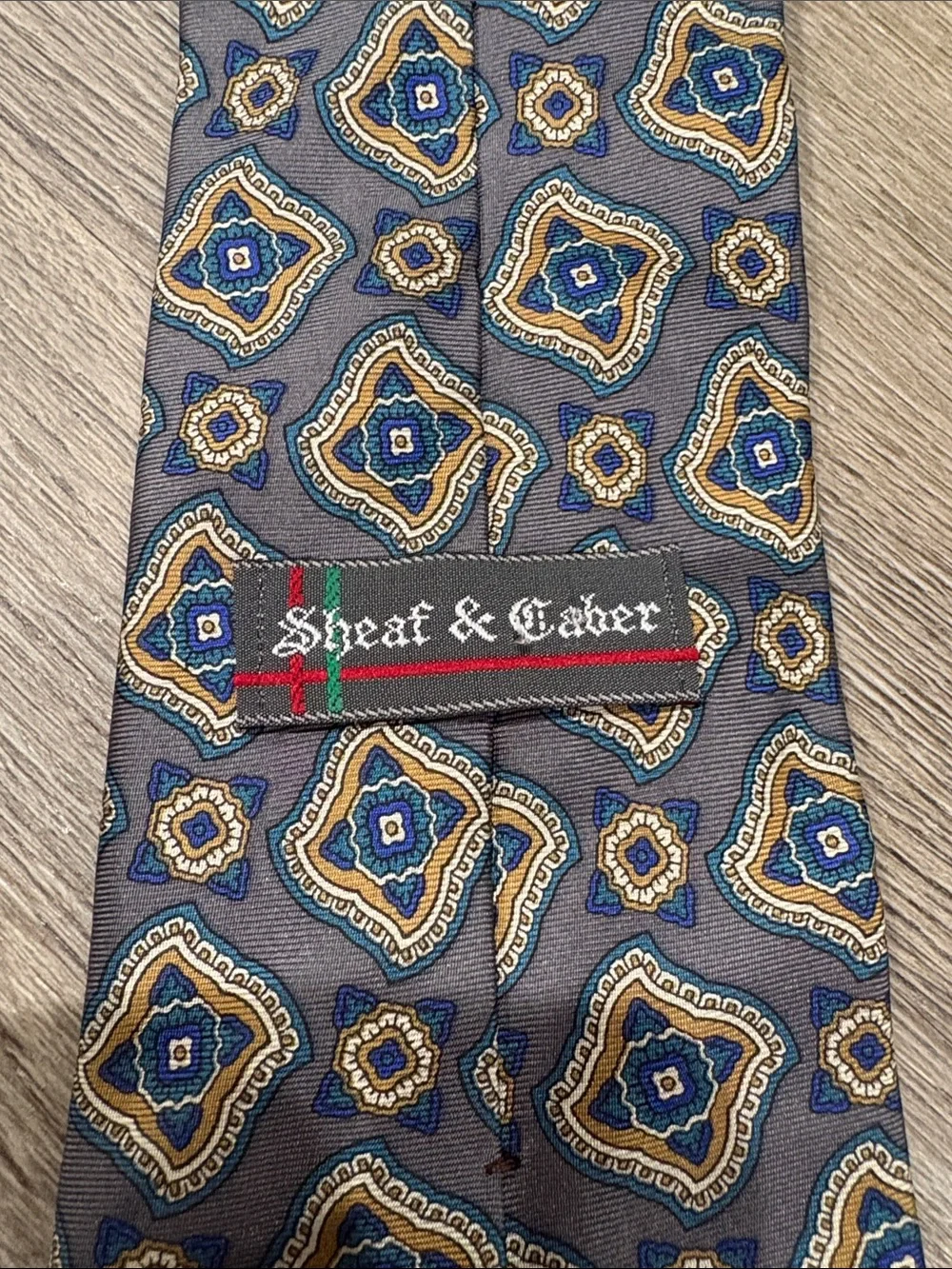 Sheaf & Caber Vintage 100% Silk Tie in Gray and Blue